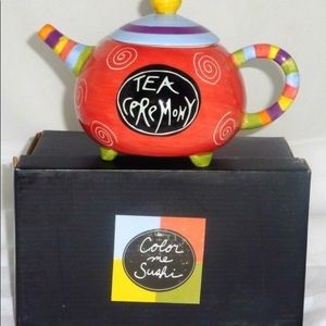 Color me Sushi ceramic footed teapot hand painted